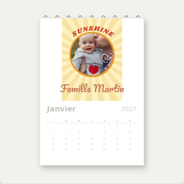 Sunshine theme on a calendar, personalised with a photo
