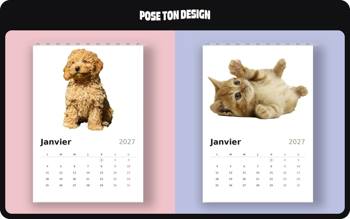 Custom calendar with your photo – A 2027 calendar with your dog's or cat's photos