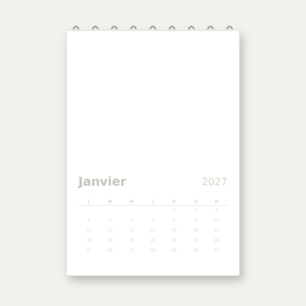 Un calendrier mural 2027, pret a recevoir une photo.