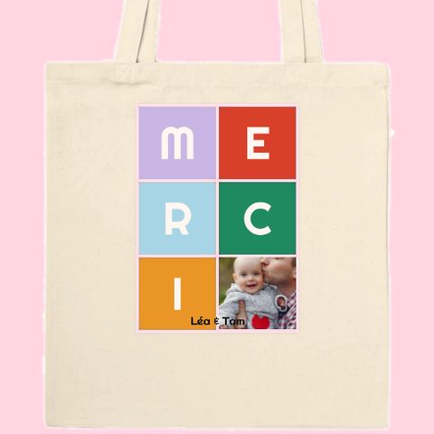 Thème Grille Merci sur un tote bag personnalisé avec une photo