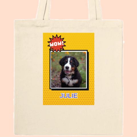Thème Pop art sur un tote bag personnalisé avec une photo