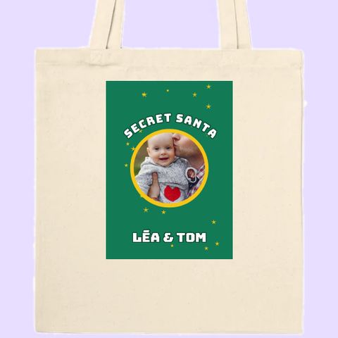 Thème Secret Santa sur un tote bag personnalisé avec une photo