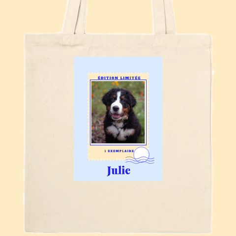 Thème Timbre sur un tote bag personnalisé avec une photo
