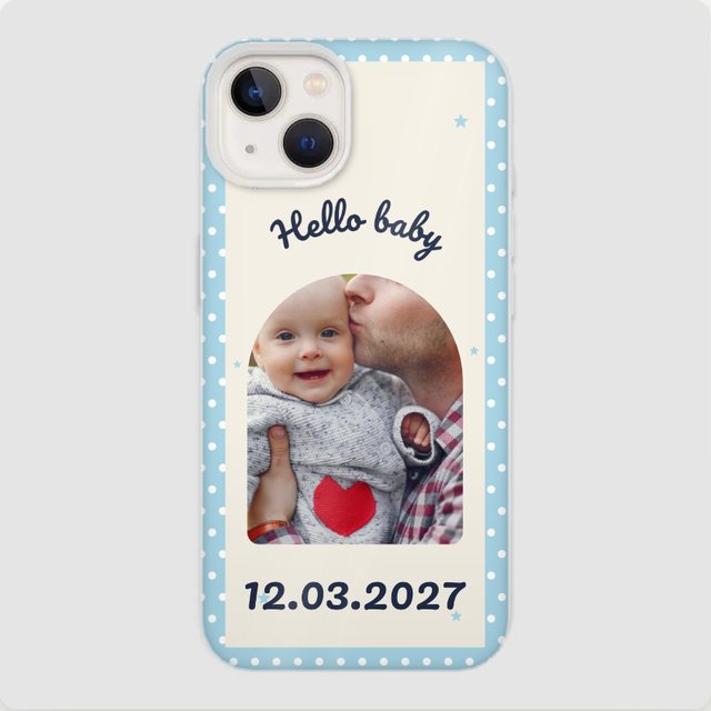 Hello baby theme on a phone case, personalised with a photo