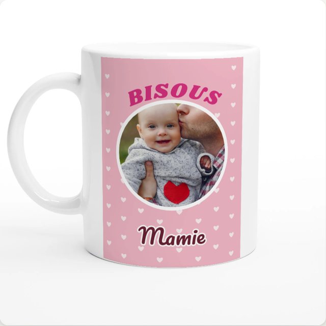 Bisous theme on a mug, personalised with a photo