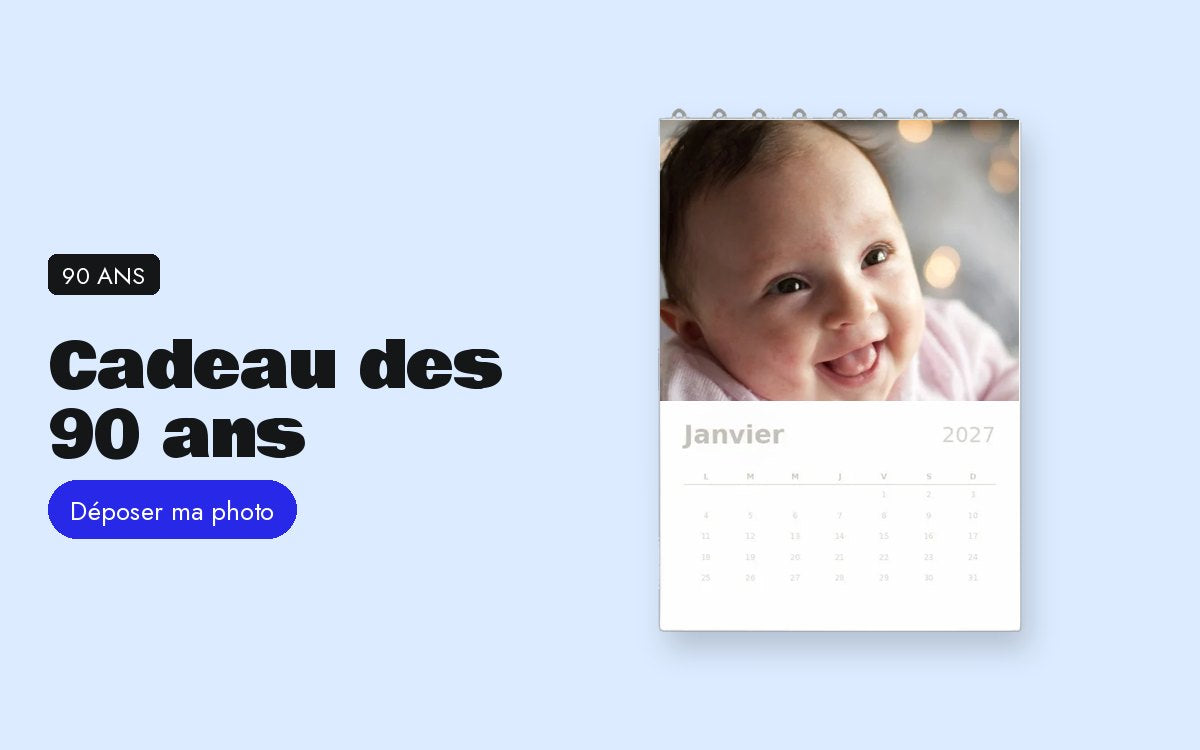 Calendrier personnalisé avec photo – Cadeau des 90 ans : le calendrier de toute la famille, écrit en grand