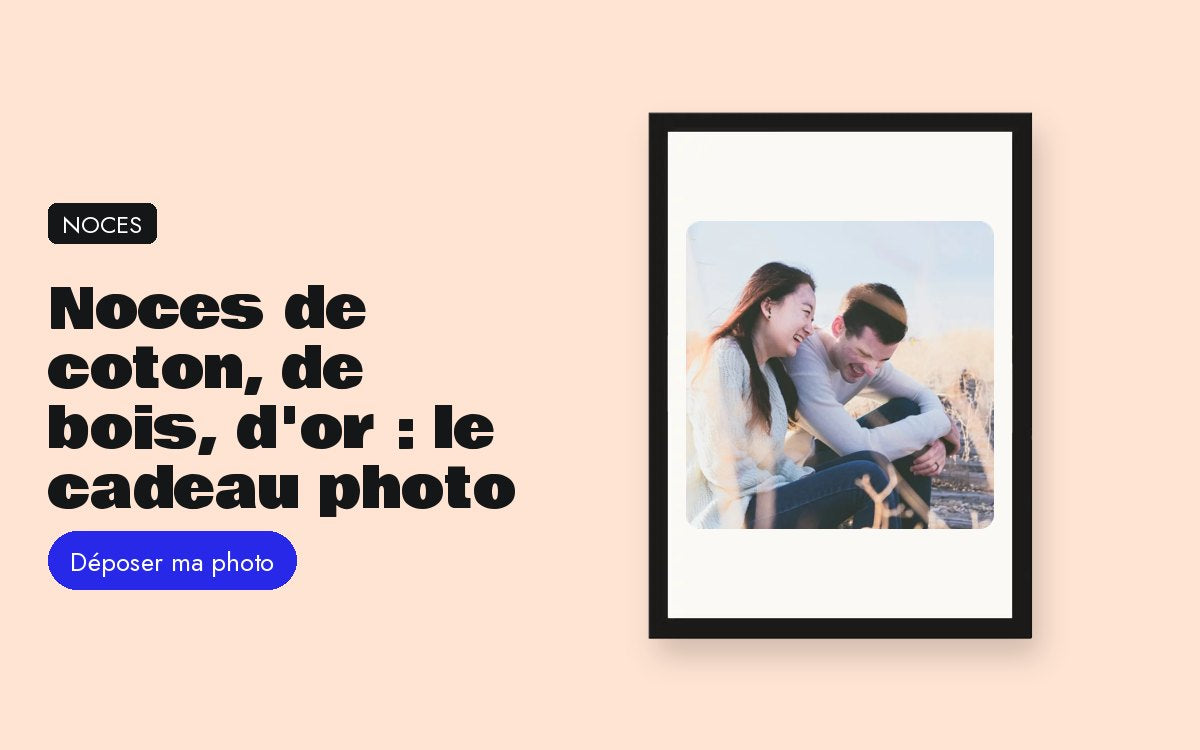 Cadre photo personnalisé avec photo – Noces de coton, de bois, d'argent, d'or : le cadeau photo pour chaque année