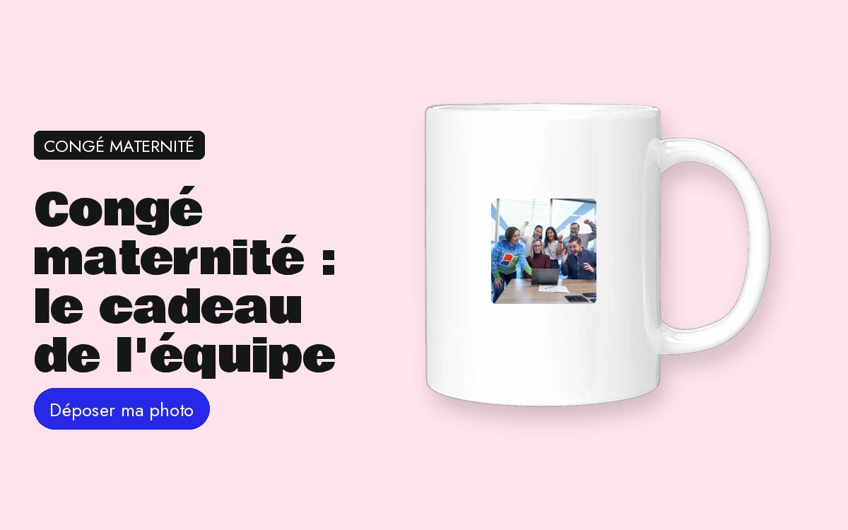 Mug personnalisé avec photo – Congé maternité d'une collègue : le cadeau de l'équipe