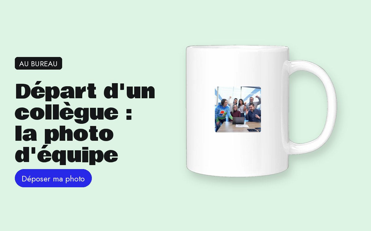 Mug personnalisé avec photo – Départ d'un collègue : la photo d'équipe vaut mieux qu'une carte signée