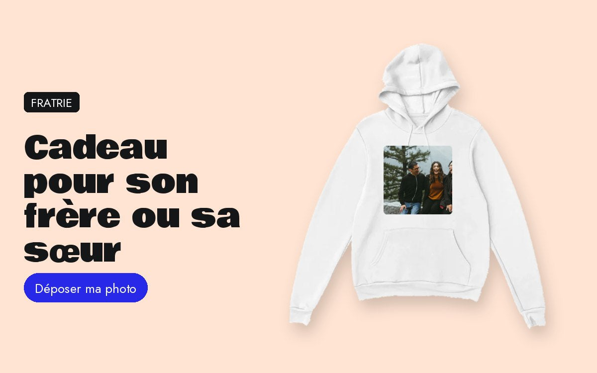 Sweat à capuche personnalisé avec photo – Cadeau pour son frère ou sa sœur : la photo d'enfance et la private joke