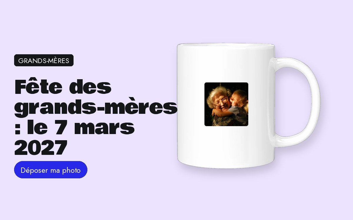 Mug personnalisé avec photo – Fête des grands-mères 2027 : le dimanche 7 mars, avec la photo des petits-enfants