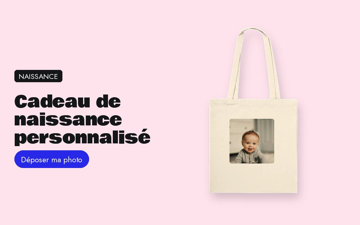 Tote bag personnalisé avec photo – Cadeau de naissance personnalisé : quoi offrir quand on n'a pas encore de photo du bébé