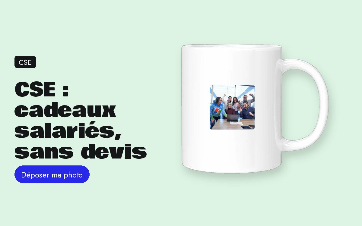 Mug personnalisé avec photo – CSE : des cadeaux personnalisés pour les salariés, sans devis