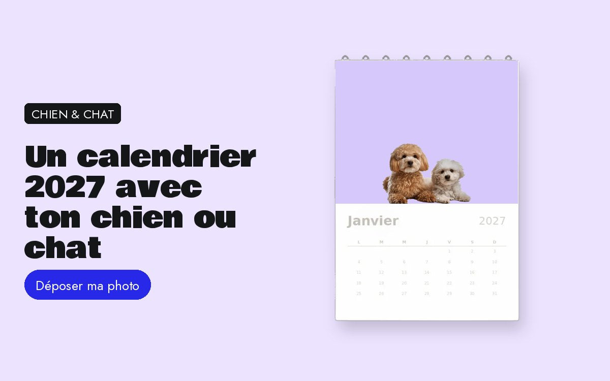 Calendrier personnalisé avec photo – Un calendrier 2027 avec les photos de ton chien ou de ton chat