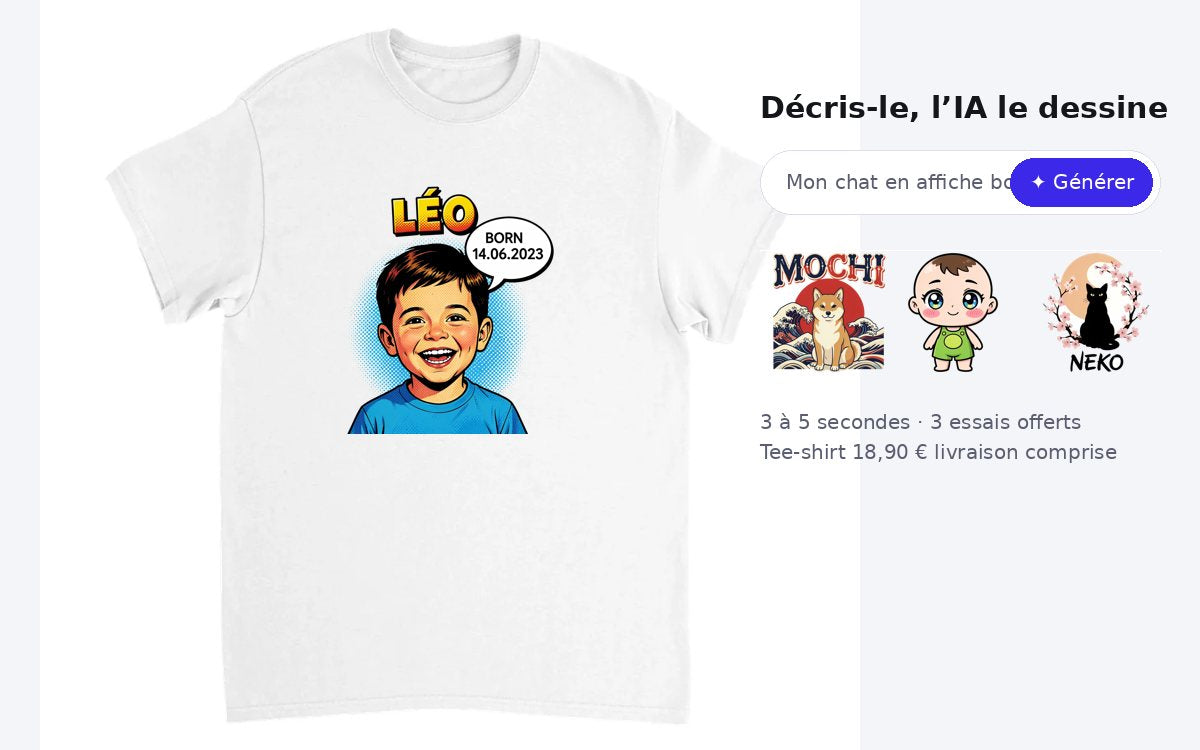 Create a t-shirt with AI: describe your visual, it lands on the t-shirt