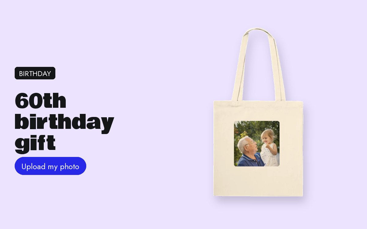 Custom tote bag with your photo – 60th birthday gift: a tote bag and a bucket hat for time outdoors