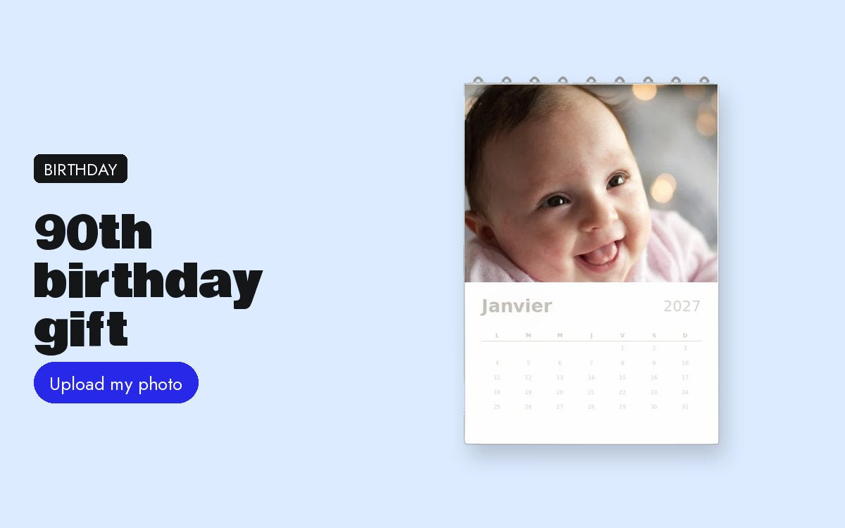 Custom calendar with your photo – 90th birthday gift: the whole family on a calendar, in large print