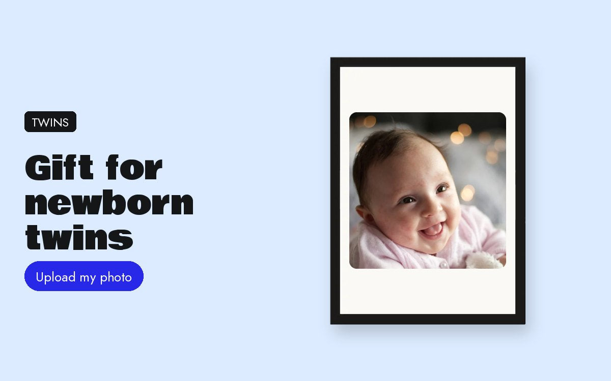 Custom framed print with your photo – Gift for newborn twins: one present for two, with their photos
