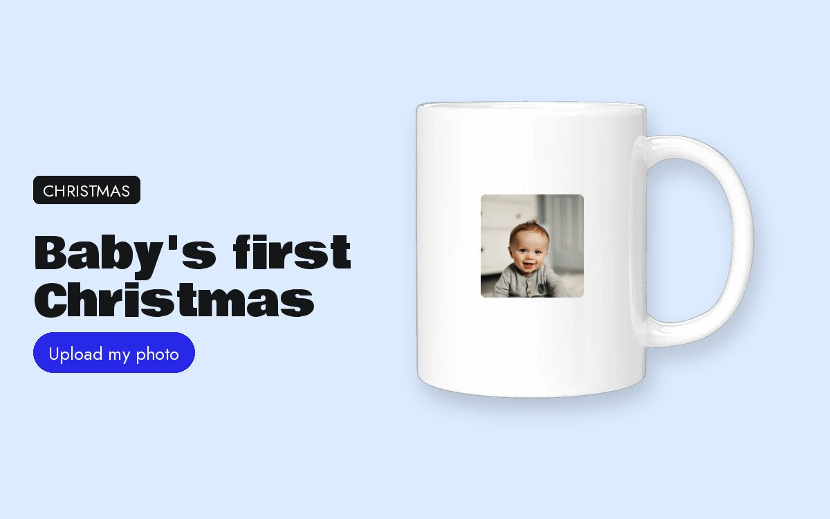 Custom mug with your photo – Baby's first Christmas: photo gifts for parents and grandparents