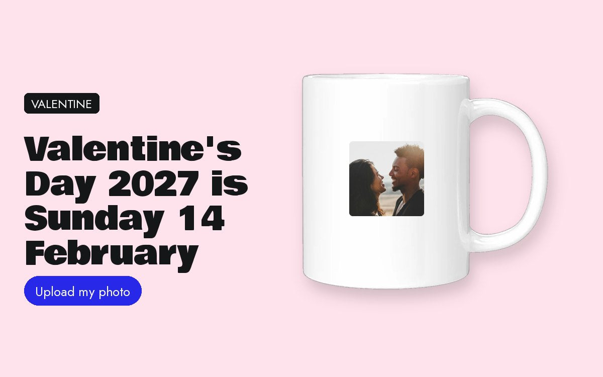 Custom mug with your photo – Valentine's Day 2027 is Sunday 14 February: order by 29 January