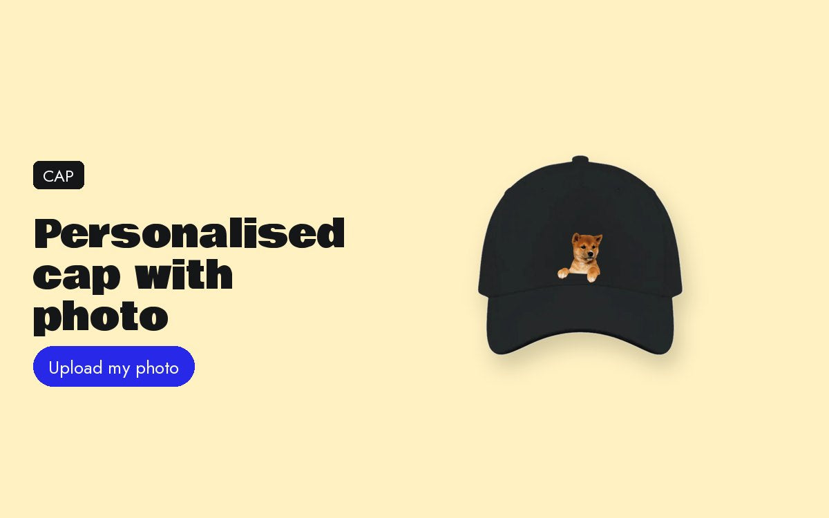 Personalised cap with photo: model, colours, sizing and price