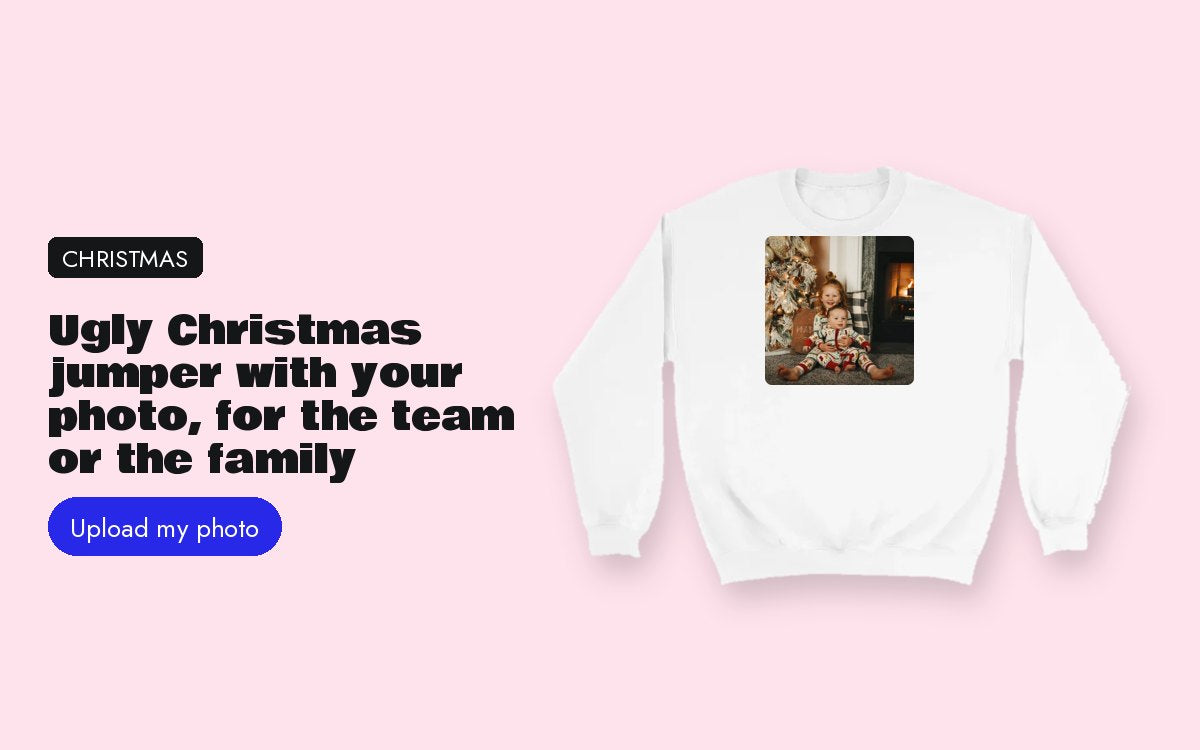 Custom sweatshirt with your photo – Ugly Christmas jumper with your photo, for the team or the family