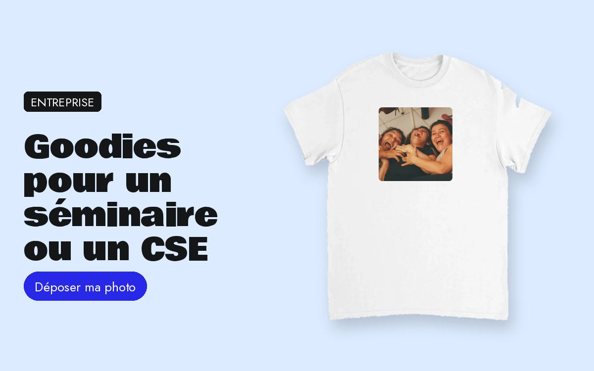 Tee-shirt personnalisé avec photo – Goodies d'entreprise : quoi commander pour un séminaire, un CSE ou un workshop