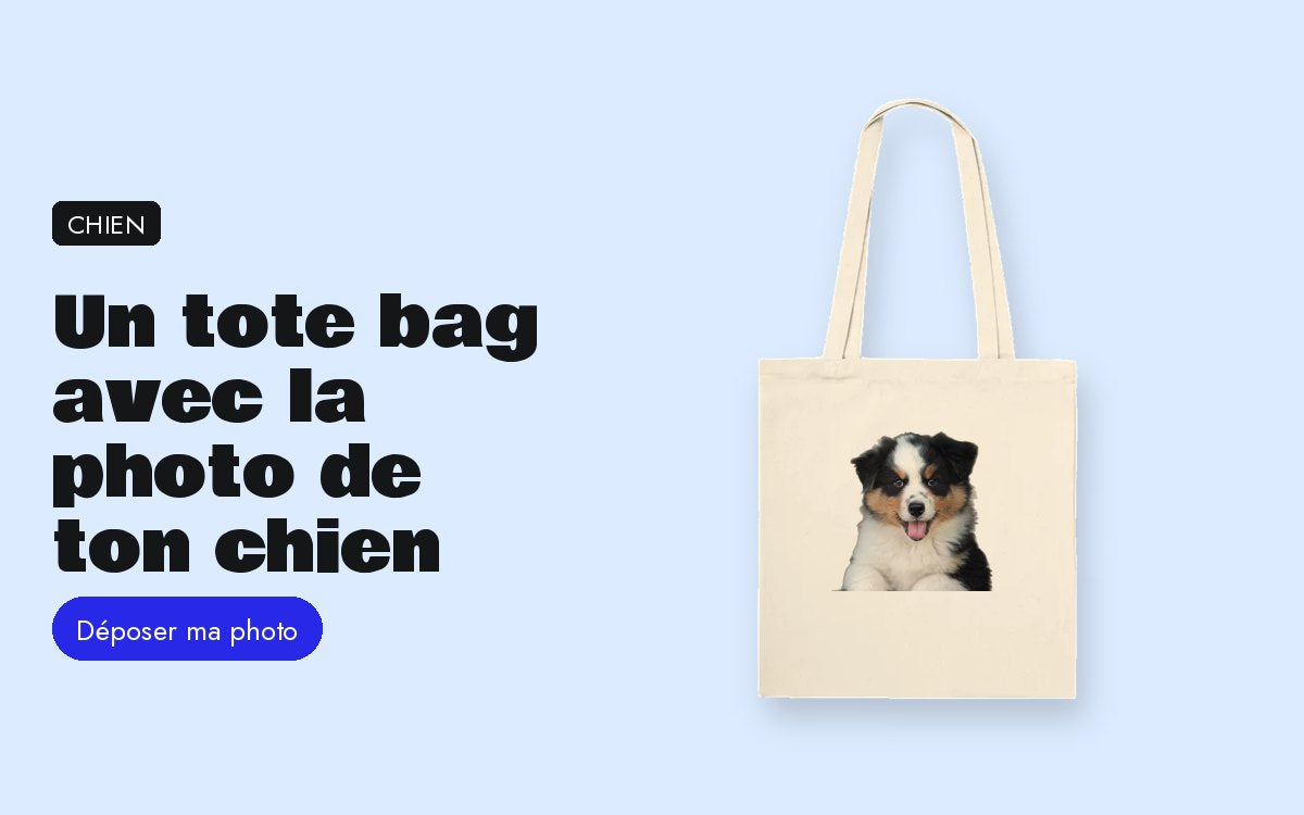 Tote bag personnalisé avec photo – Un tote bag avec la photo de ton chien, imprimé en Europe